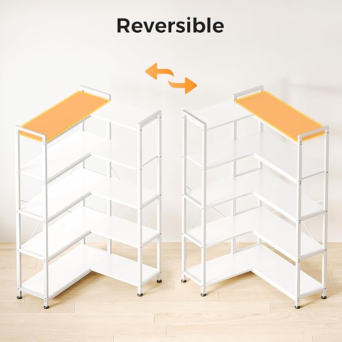 Casaottima Corner Bookshelf 5 Tier, 57 Inches Reversible Book Shelf - Image 4