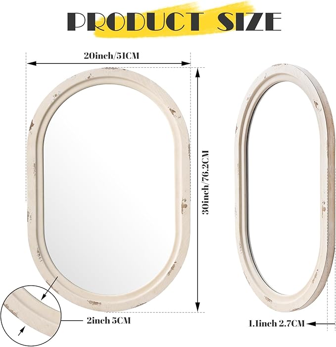 sawsile 20x30'' Rustic Oval Wood Mirror, Decorative Farmhouse Oval Mirrors - Image 3