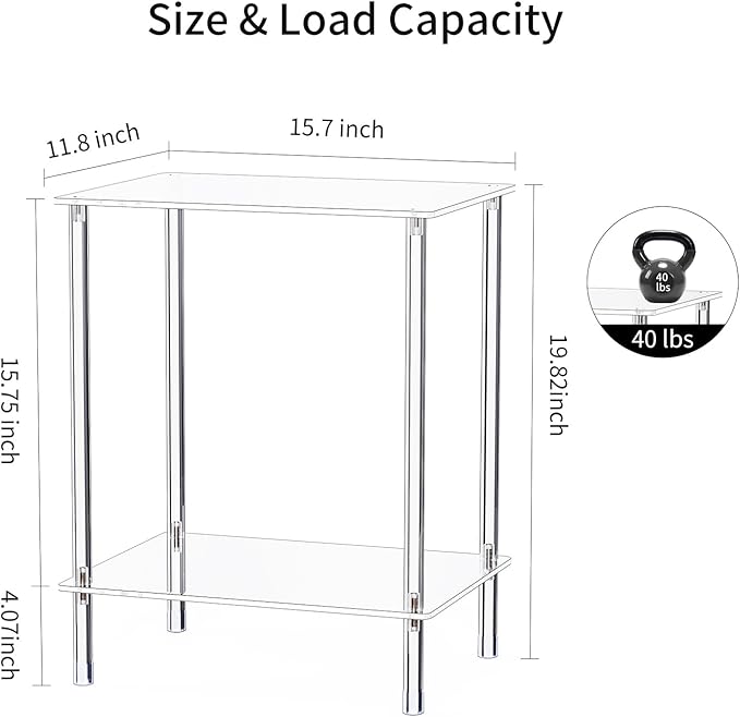 Clear Acrylic Side Table, 2-Tier End Table - Image 3