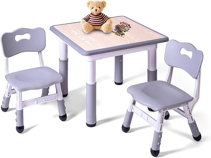 Kids Table and 2 Chairs Set, Height Adjustable Toddler Study Table and Chair Set by LAYAONE