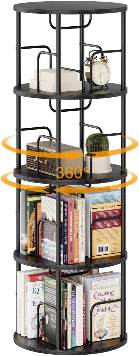4 Tier Rotating Bookshelf, 360 Display Spinning Corner Bookshelf, Space-Saving by APPOLYN