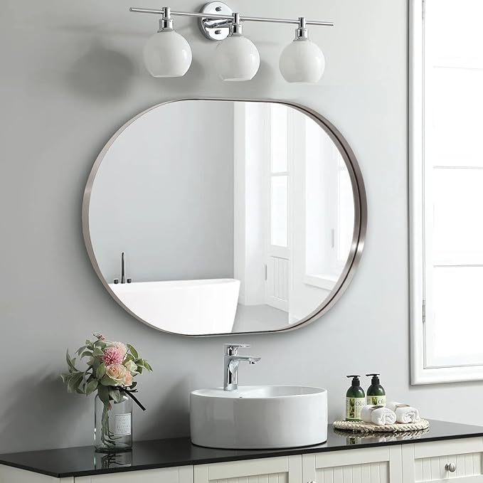 ANDY STAR Brushed Nickel Mirror Bathroom, 30x40 Inch Oval Mirrors - Image 8