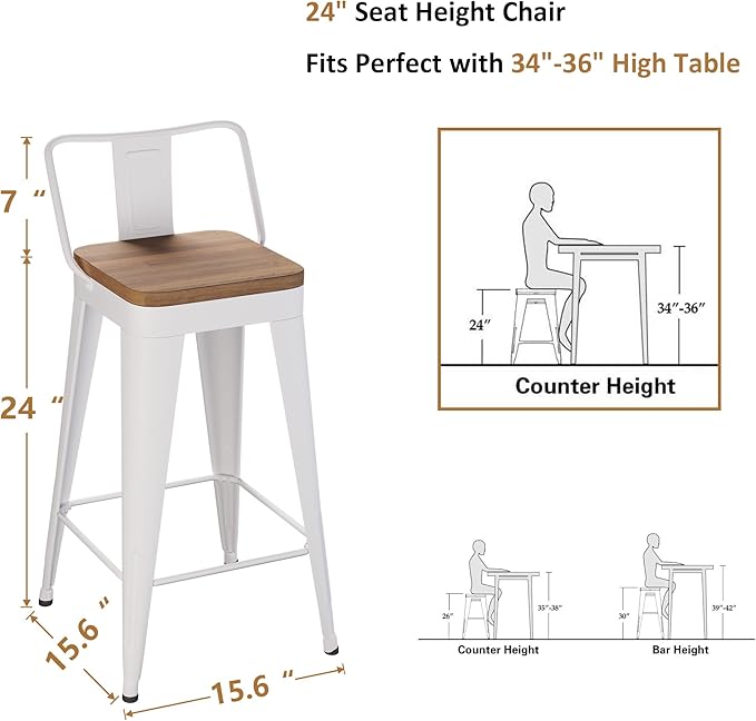 WENTMENT Metal Bar Stools Set of 4 Counter Height Stools Barstools - Image 2