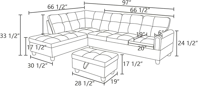 Sectional Couch with Ottoman Storage, L Shaped Couch Sofa Furniture Sets - Image 2