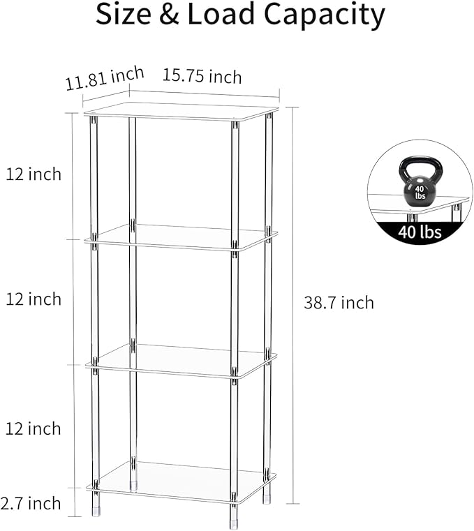 Clear Acrylic Side Table, 15.7" L x 11.8" W x 38.7" H, 4-Tier End Table - Image 3