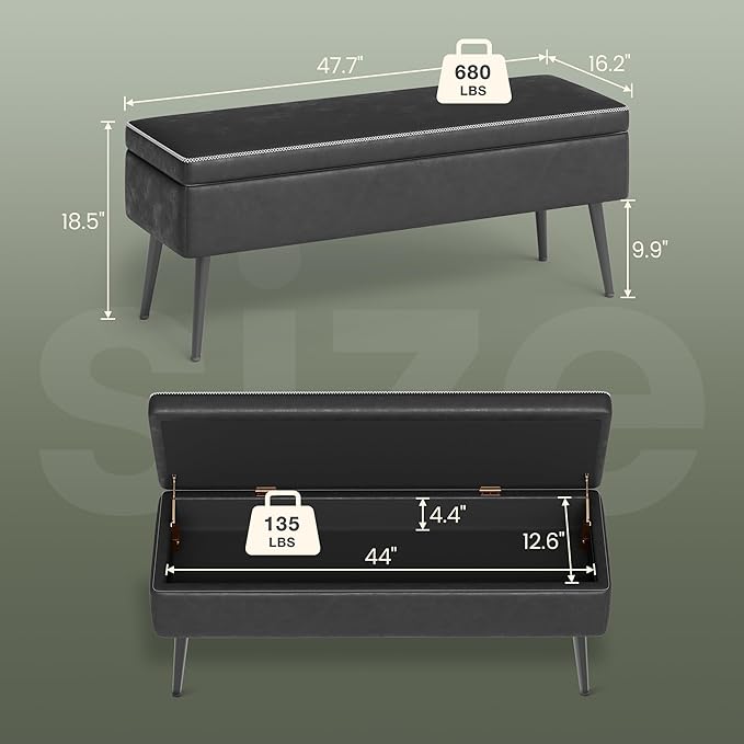 GarveeHome Storage Ottoman Bench, Mid-Century Modern Entryway Bedroom Bench - Image 2