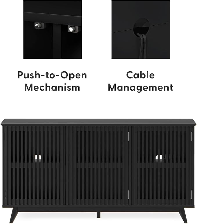 Plank+Beam Mid-Century Modern Wood TV Stand, Three Door Solid Wood - Image 5