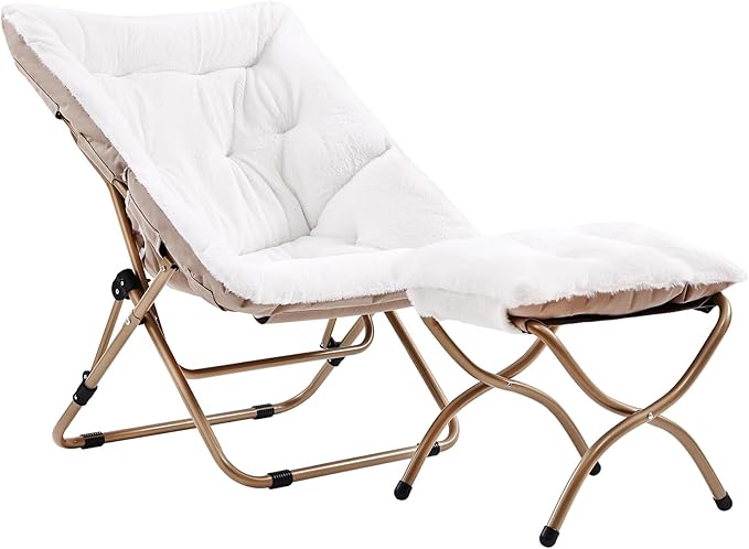 Comfy Folded Chair with Ottoman, Oversized Folding Faux Fur Chair Soft Furry by Givjoy