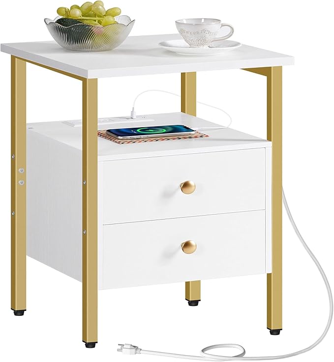 HOOBRO End Table with Charging Station, Bedside Table with 2 Drawer & USB Port - Image 9