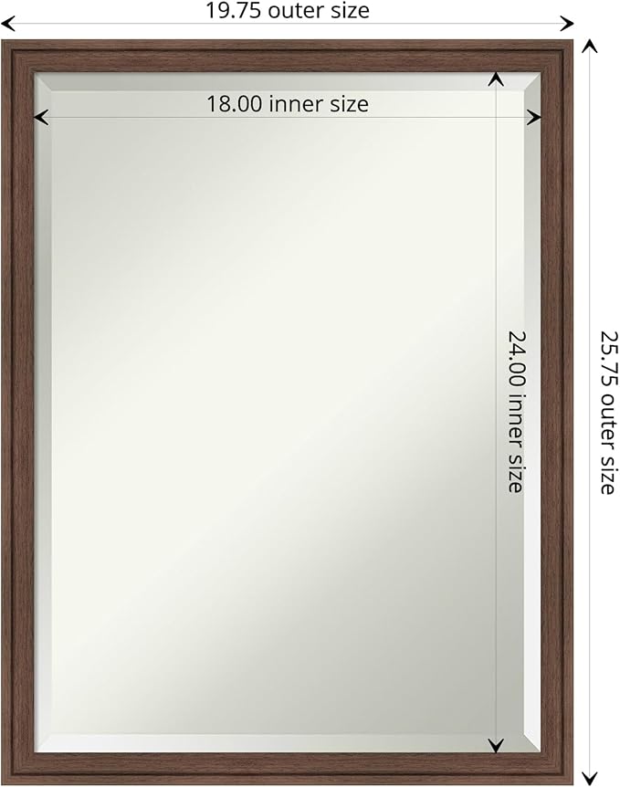 Amanti Art Brown Wall Mirror 26x20 Florence Medium Brown Rectangle Bathroom - Image 4