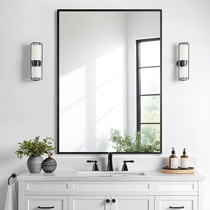 Bathroom Mirror 28x36 Inch, Rectangle Wall Mounted Mirror, Metal Framed Vanity - Image 9