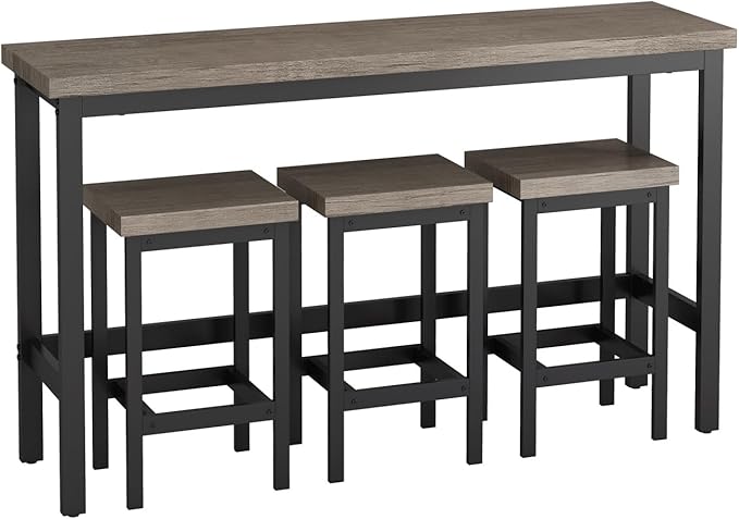 KEIKI 60.24” Long Bar High Top Dining Table and 3 Stools Chairs Set, Wood - Image 6