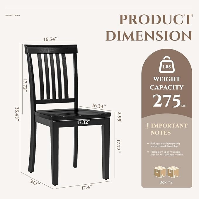 COLAMY Wooden Dining Chairs Set of 4, Solid Rubberwood Kitchen & Dining Room - Image 2