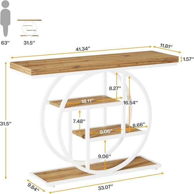 Tribesigns 41.3" Console Table, Industrial 4-Tier Sofa Table Entryway Table - Image 2