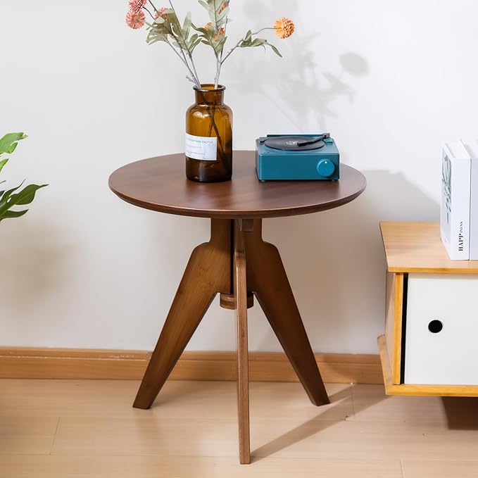 Maydear Bamboo Round Side Table Small Accent Table or Coffee Table - Image 5