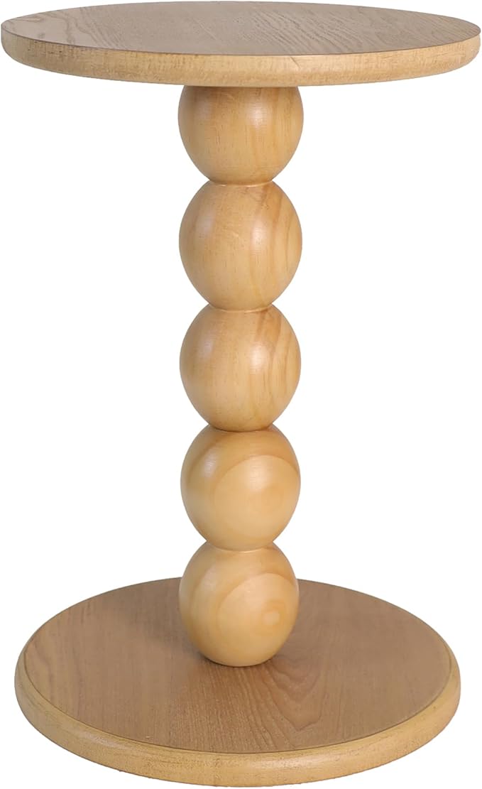 Round Wooden Side Table with Stacked Ball Pedestal Base, Accent Nightstand - Image 4