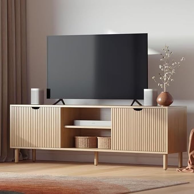 Contemporary Fluted TV Stand, 70 Inches TV Media Console, Supports 32 to 80" TVs by Stead