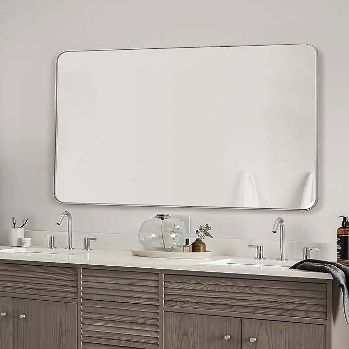 Silver Wall Mirror, 30x48 Inch Rounded Rectangle Vanity Mirror by Mirrorartmirror