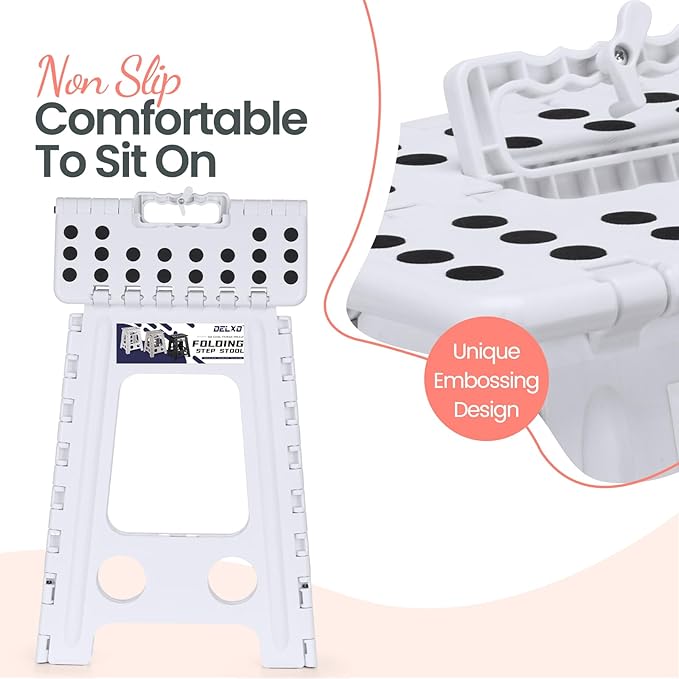Delxo Folding Step Stool 17.5 Inch White Step Stools Foldable, Portable - Image 3