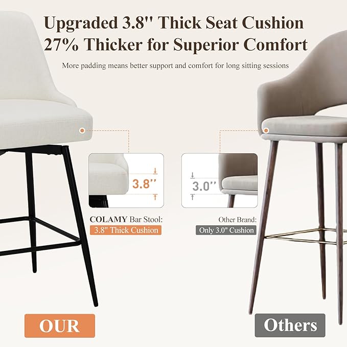 COLAMY Bar Stools Set of 6, 26.18" Counter Height Swivel Stools - Image 4