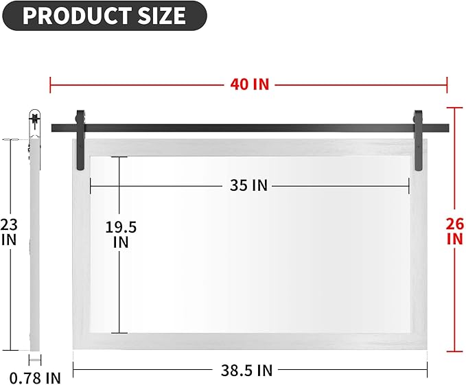 PAIHOME Large White Bathroom Mirror, Farmhouse Horizontal Rustic Square Mirror - Image 3