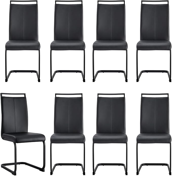 Modern Dining Chairs Set of 8, High Back Black Kitchen Chairs, Faux Leather by Gopop