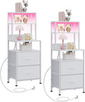 WLIVE Nightstand Set of 2 with Charging Station, LED Night Stands with 2 Fabric by WLIVE