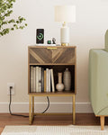 Nightstand with Charging Station, Modern Night Stand Boho Farmhouse Wood by Unknown