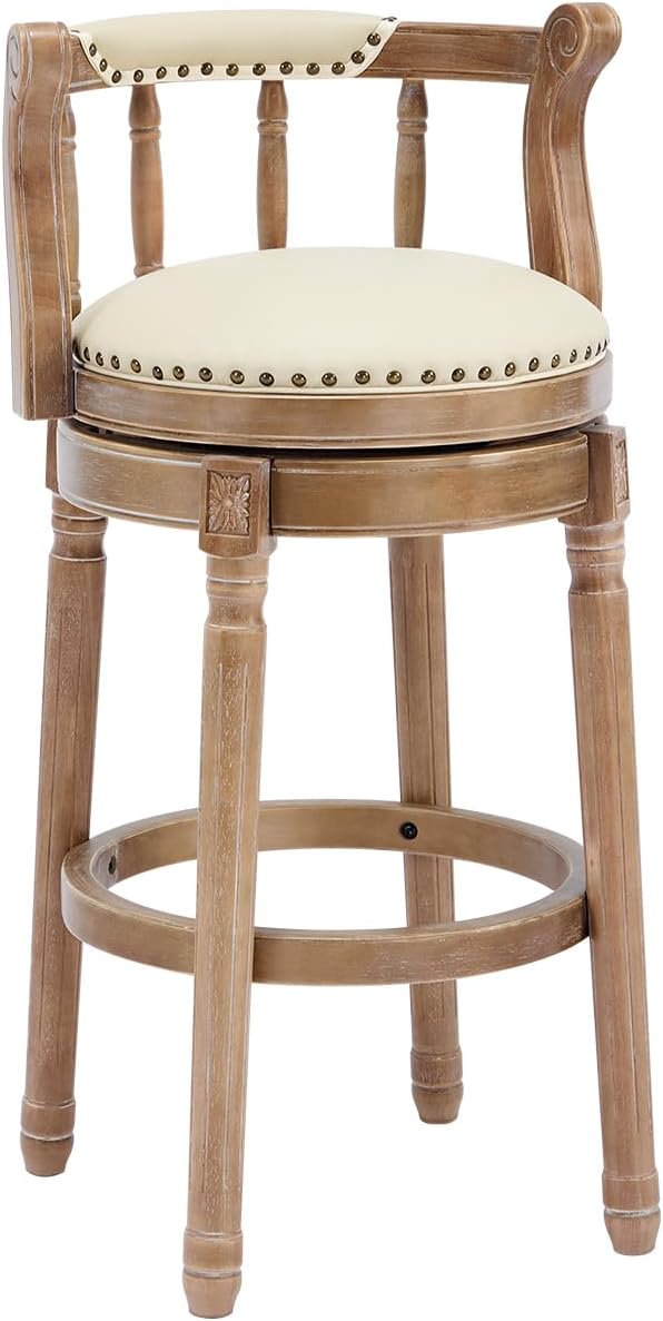 Cow top Leather Wooden Bar Stools, 360 Degree Swivel Bar Height Chair by AULIFE