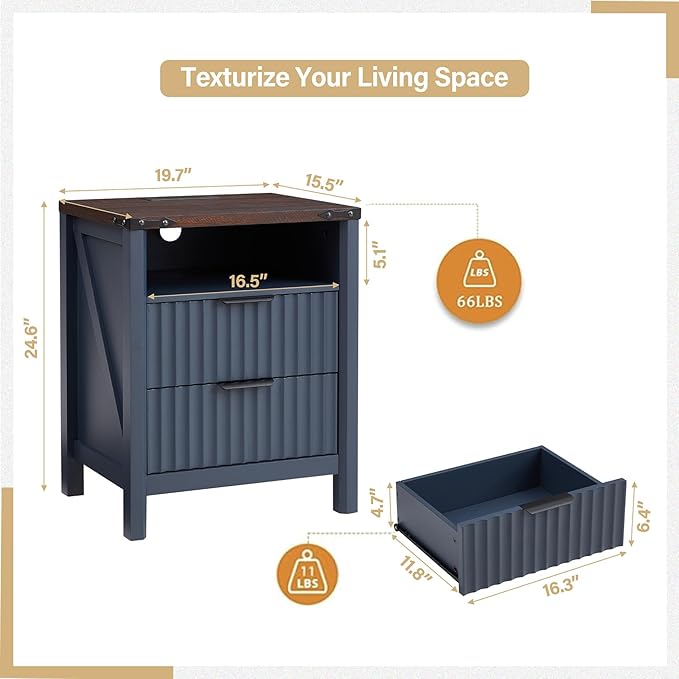 Navy Blue Nightstand with Charging Station - Image 2