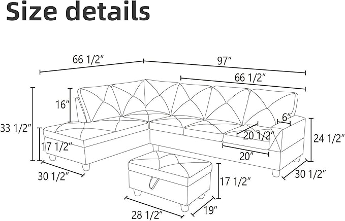 L Shaped Sectional Couch Sofa, Modern Couches - Image 2