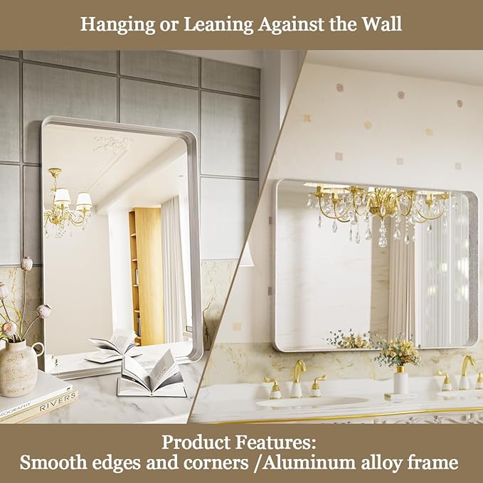 Bathroom Mirror 24x32 inch, Modern Round Corner Bathroom Vanity Mirror - Image 6