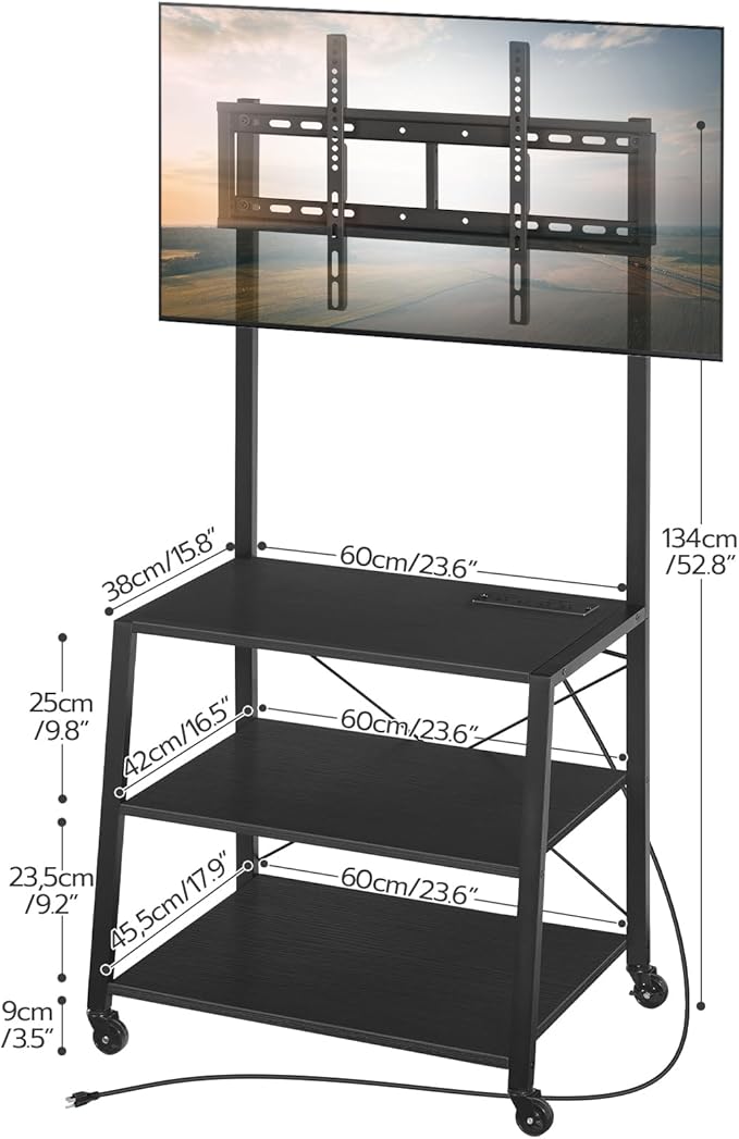 HOOBRO Rolling TV Stand with Mount and Power Outlet Up to 55 inch TVs, Corner - Image 3