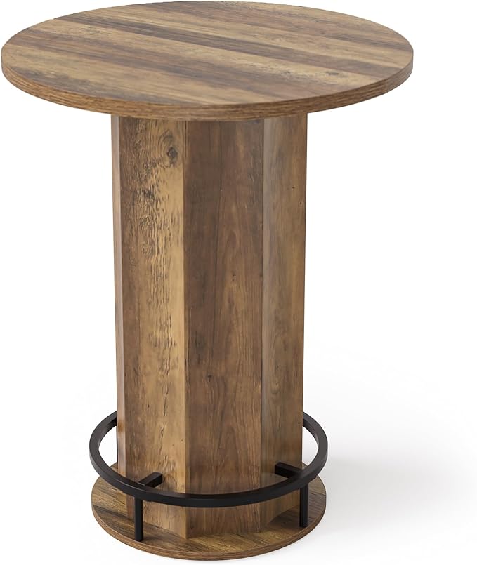 LITTLE TREE Round Bar Table, 39.4" H Wooden Bistro Pub Table - Image 8