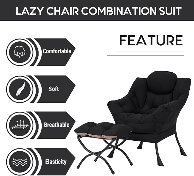 LITA Lazy Chair With Ottoman, Modern Accent Leisure Upholstered Sofa, - Image 5