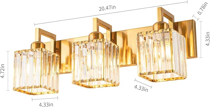 Modern Bathroom Vanity Light 3-Lights Gold Crystal Wall Lamp Bathroom Modern - Image 5
