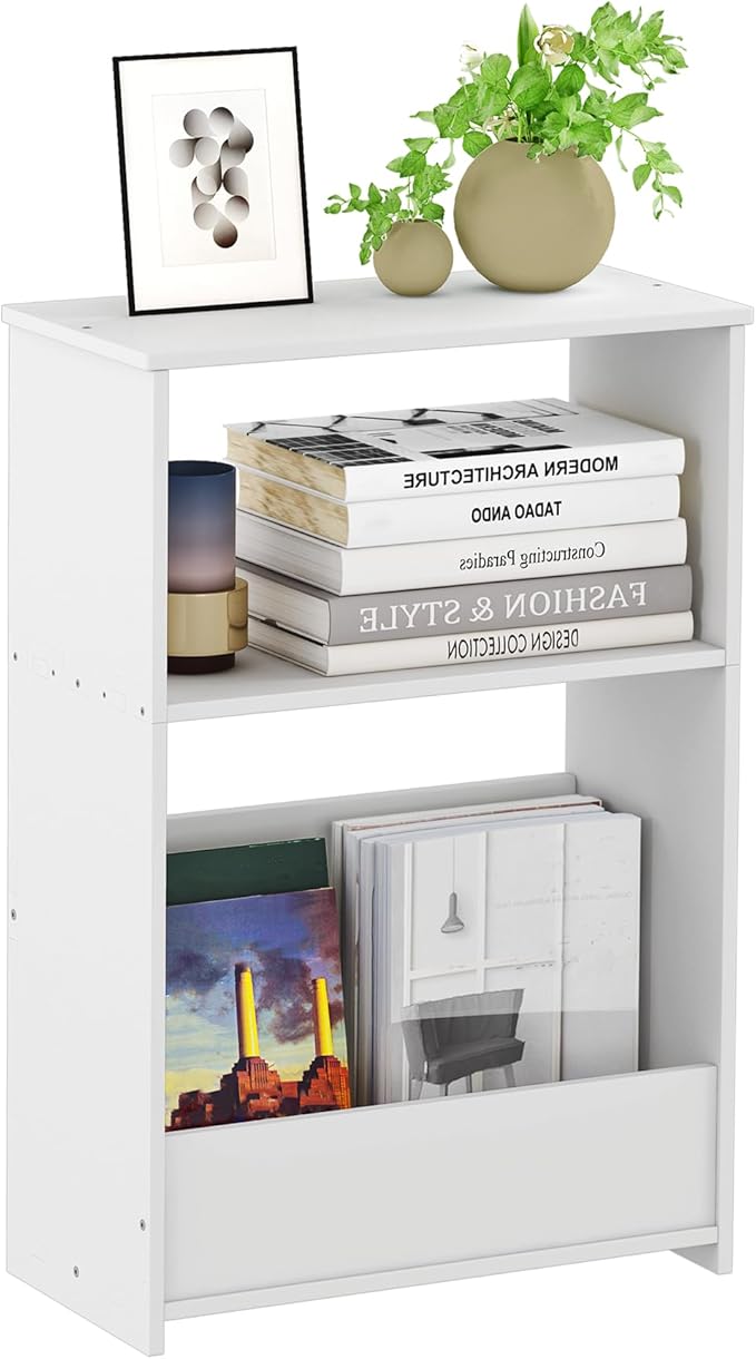 3-Tier Narrow End Table, Small Stand Shelf Narrow White Side Table by HAYOFAMY