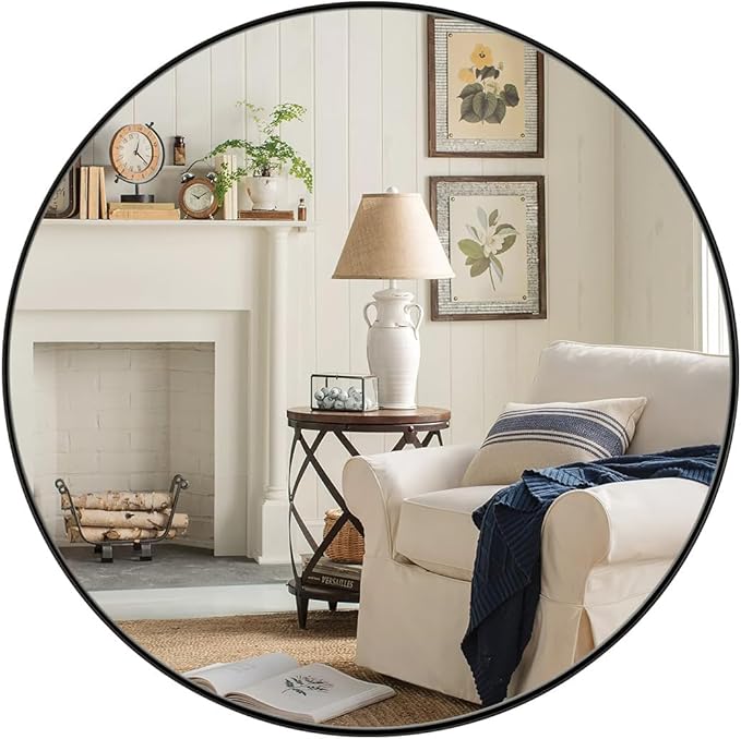 ANDY STAR 36" Black Round Mirror, 36 inch Round Black Mirror Bathroom, Big by ANDYSTAR