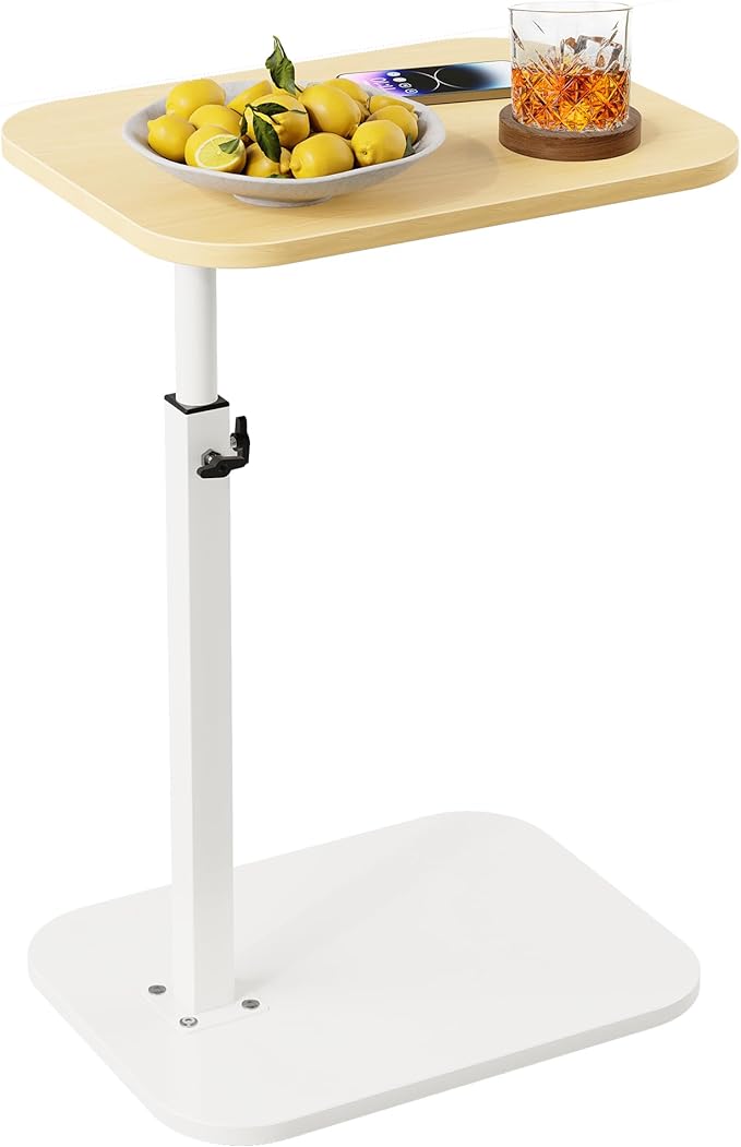 C Shaped End Table for Couch, Adjustable Height Couch Side Table, Horizontal by YFGNOEMI