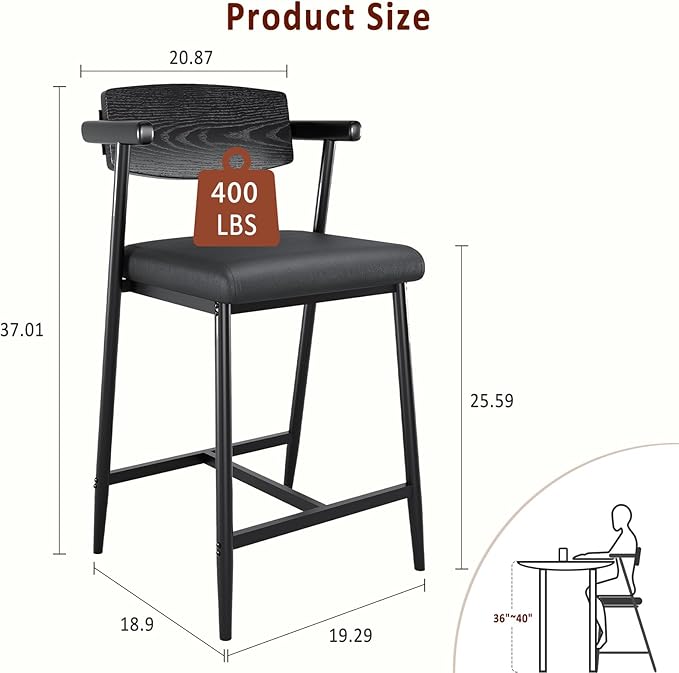 GarveeHome Counter Height Bar Stools Set of 2 - Image 2