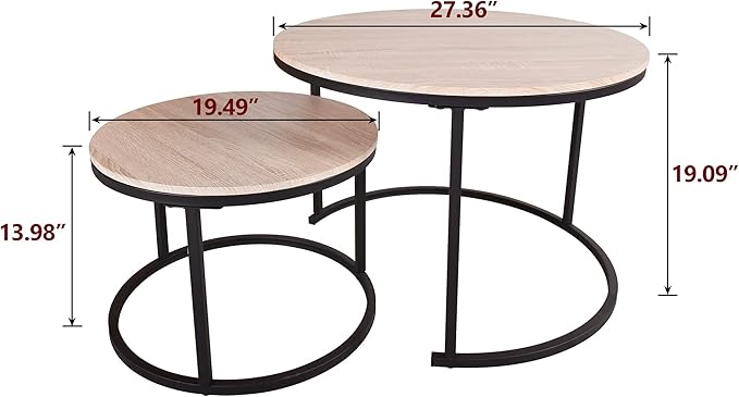 Industrial Round Coffee Table Set of 2 End Table - Image 6
