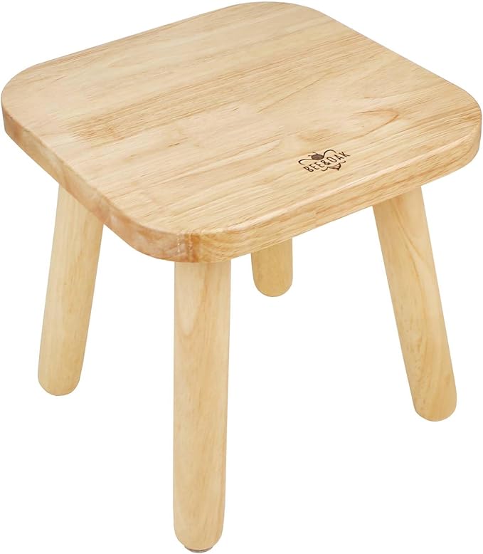 BEE&OAK Wooden Step Stools for Adults, Solid Rubber Wood Non-Slip Step Foot by Unknown