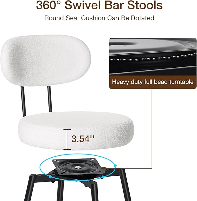 HOMMPA Swivel Bar Stools Set of 3 Counter Height Bar Stools Chiars 26'' Boucle - Image 3