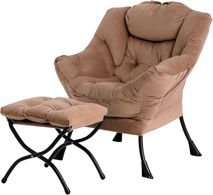 Large Lazy Chair with Ottoman, Accent Reading Chair with a Footrest, Cozy by HomeEastllyHome