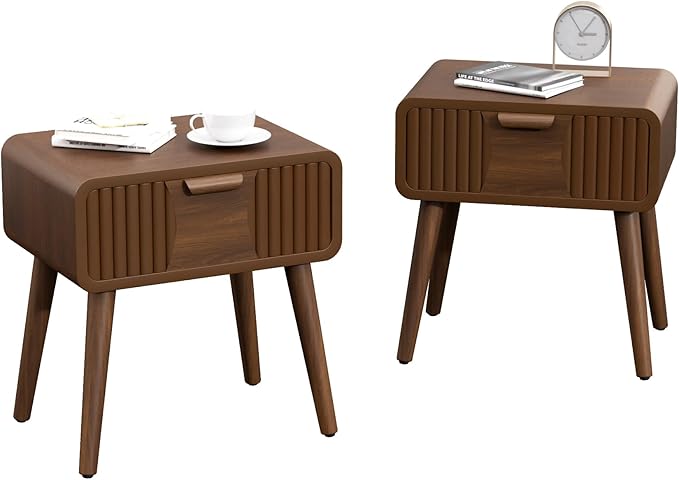COSIEST Mid Century Modern Nightstands Set of 2, MCM Vintage Bedside Tables by COSIEST