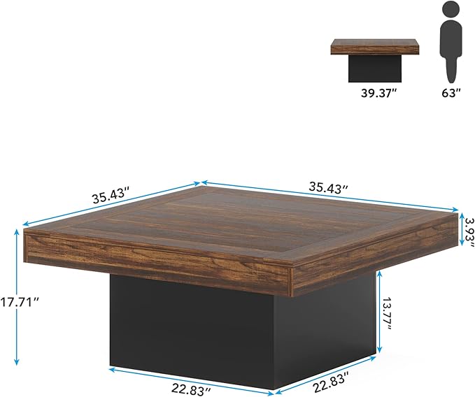 Tribesigns Coffee Table Square LED Coffee Table Engineered Wood Low Center - Image 2