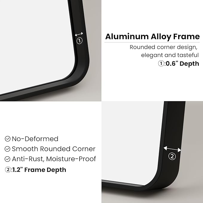 20X30 Inch Black Bathroom Mirror, Rounded Rectangle Matte Bathroom Vanity Mirror - Image 4