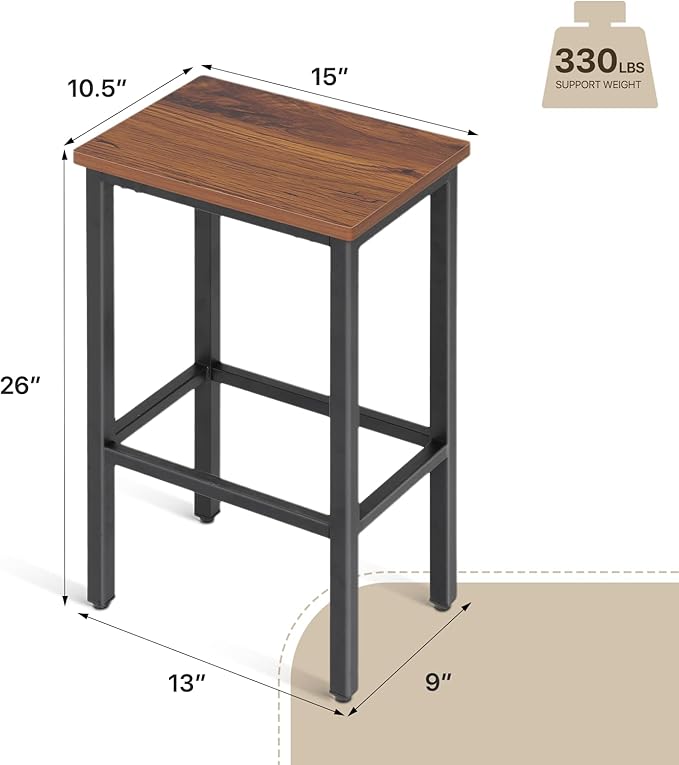 Athena Collection Bar Stools Set of 2, 26 Inches Counter Height Bar Stools - Image 3