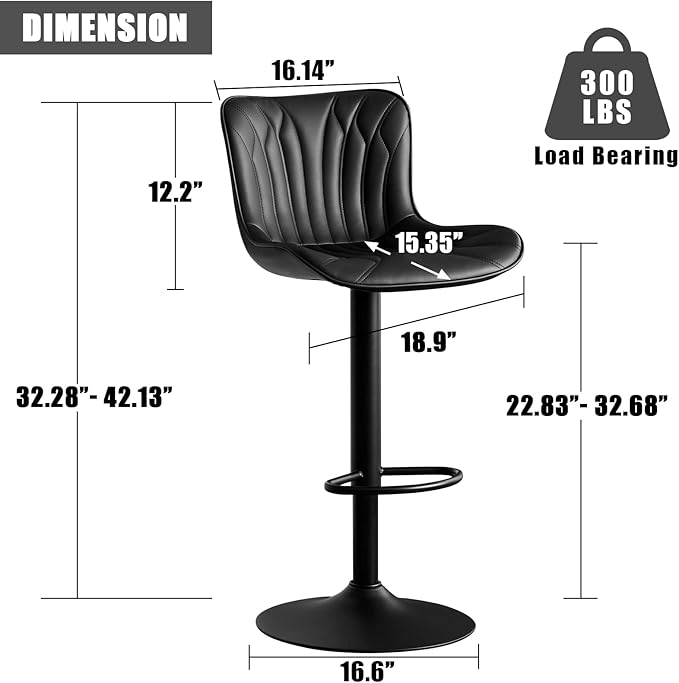YOUNIKE Single Black Bar Stools Modern Swivel Counter Height Bar Chair - Image 2