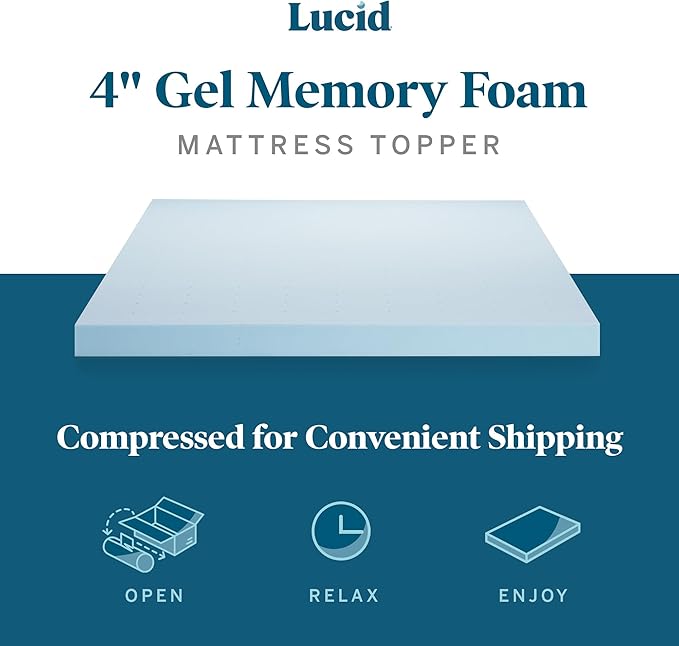 LUCID - LU40FF30GT 4 Inch Gel Memory Foam Mattress Topper-Ventilated - Image 4